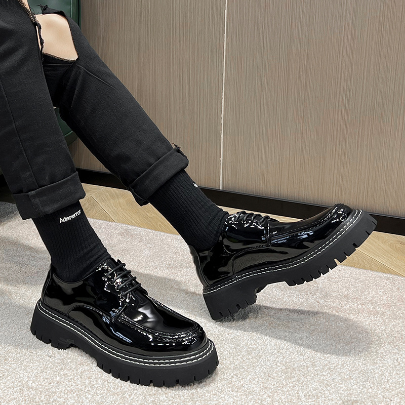 WEISHIBANGWEI Мужские повседневные кожаные туфли черные на увеличение роста, цвет Black Height Increasing — фото 3