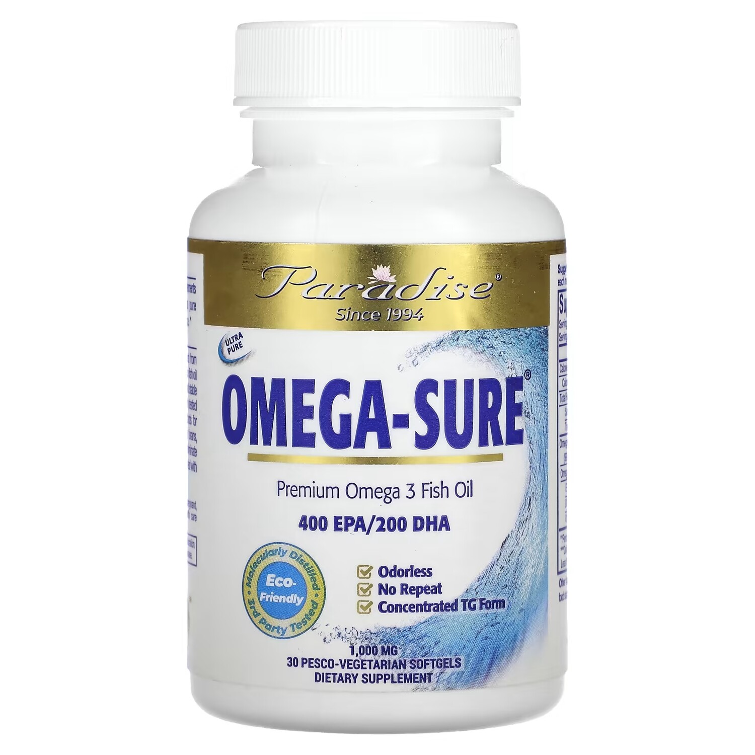

Концентрат омега-3 Paradise Herbs Omega Sure без запаха, 30 капсул