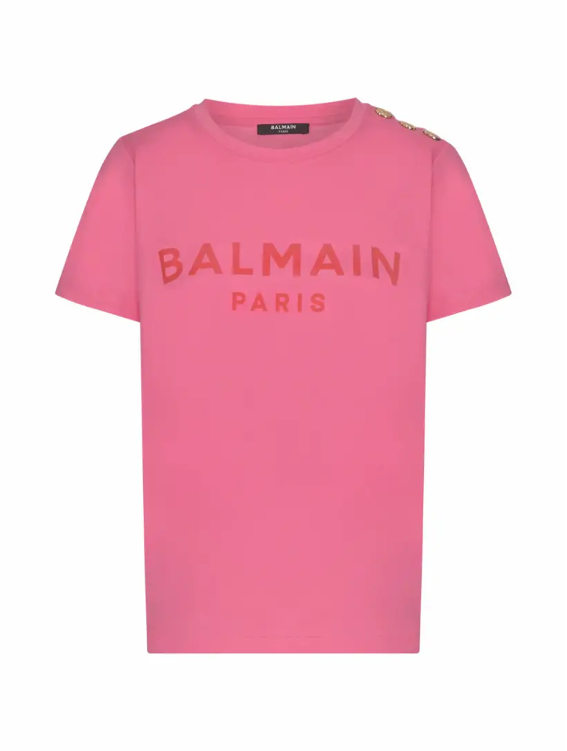 

Хлопковая футболка с логотипом Balmain, розовый