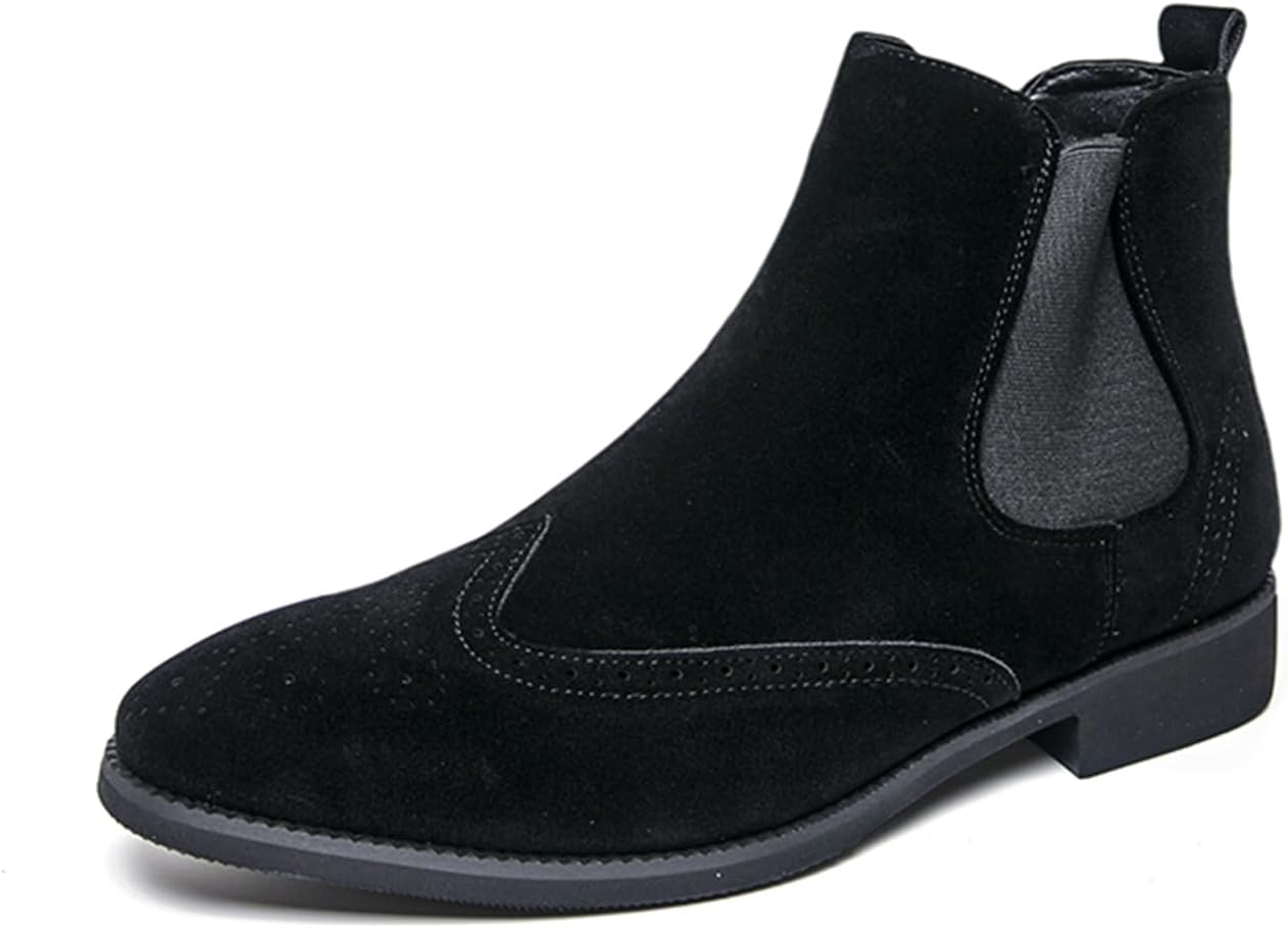 

Мужские замшевые сапоги Челси с брогированным узором, заостренным носком, эластичными боками для удобного надевания и низким каблуком. Элегантная обувь для официальных мероприятий, работы в офисе и повседневных деловых выходов Psieicwm, черный