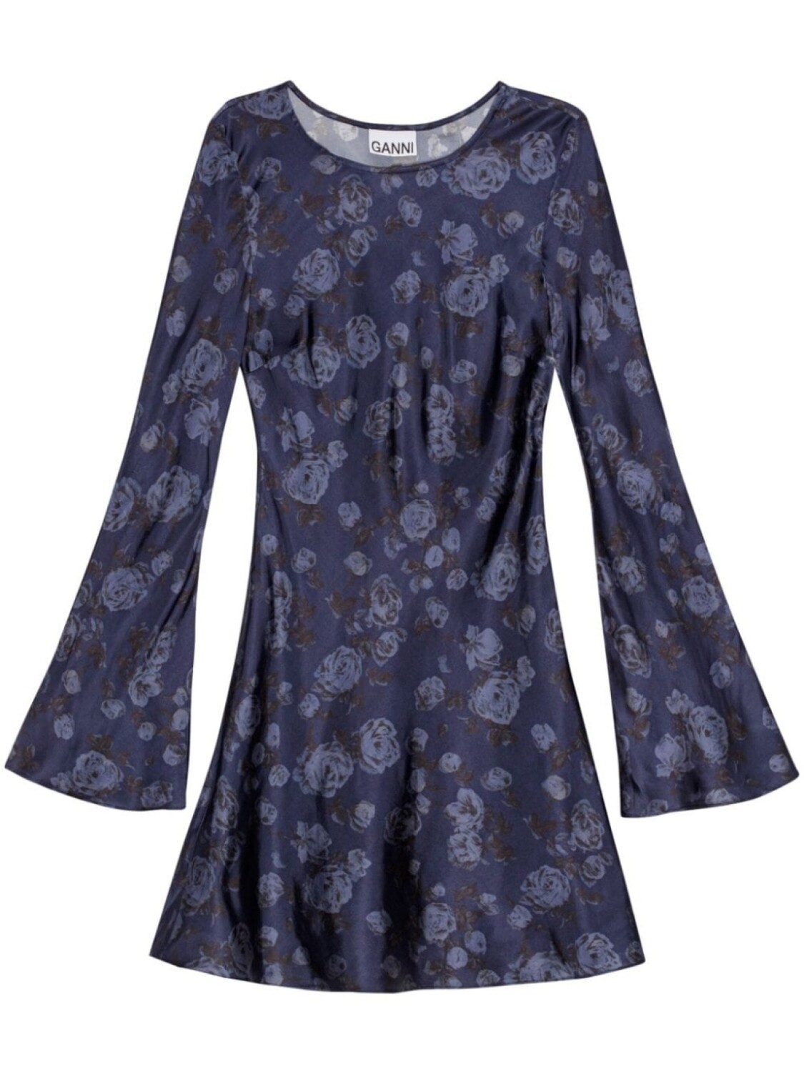 

GANNI атласное платье мини с цветочным принтом, синий