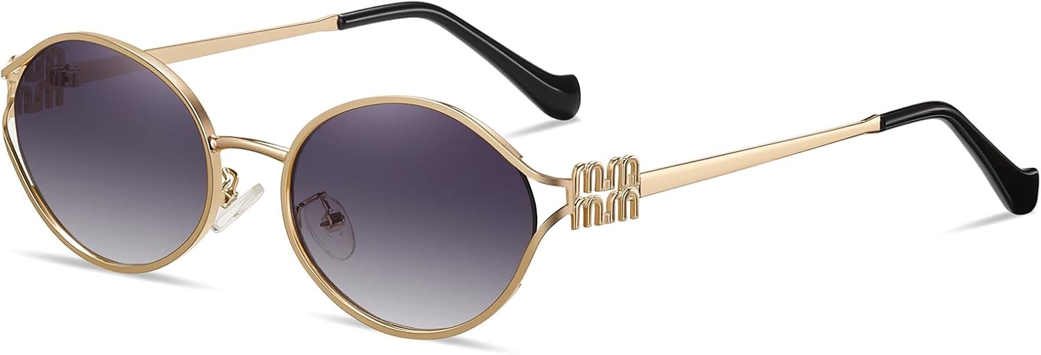 

Солнцезащитные очки для женщин в стиле ретро, ​​овальные, 90-х, легкие, винтажные, «кошачий глаз», модные, с линзами, защищающими от УФ-излучения UV400 zeoxie, Gold/Gradual Grey