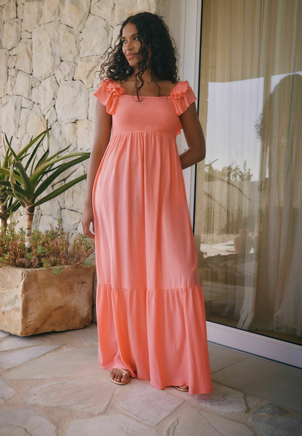 

Длинное платье RUFFLE SLEEVE MIDI Next, фуксия