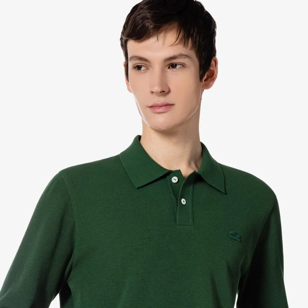 Мужской длинный пике-свитер-поло зелёный от Lacoste — фото 2
