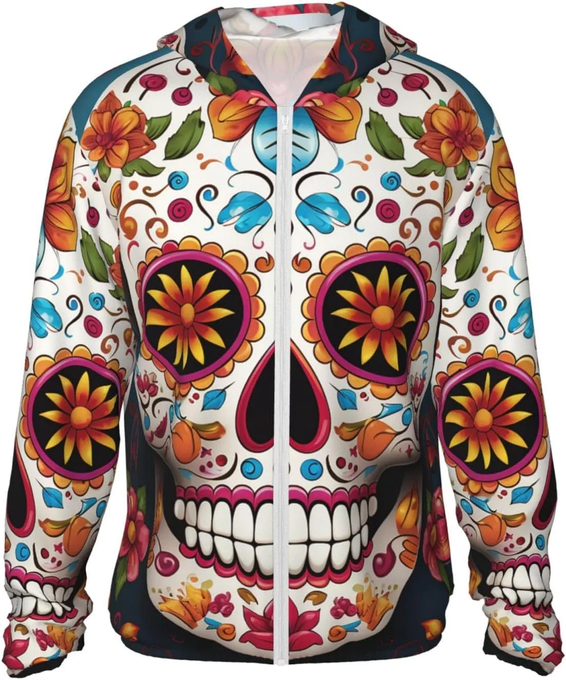 

Мужская толстовка с защитой от солнца UPF 50+ с длинным рукавом, дизайн Colorful Sugar Skull FZQVSLCM