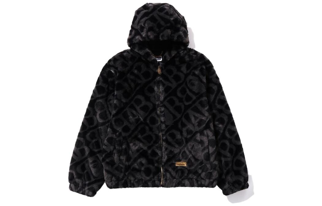 

BAPE Sport Monogram Fake Fur Hoodie Jacket A Bathing Ape, черный