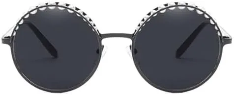 

Женские круглые солнцезащитные очки с жемчужным блеском 2026 года. Модные женские зеркальные очки с защитой от УФ-излучения UV400 MTZJH, C1 Black Frame Grey