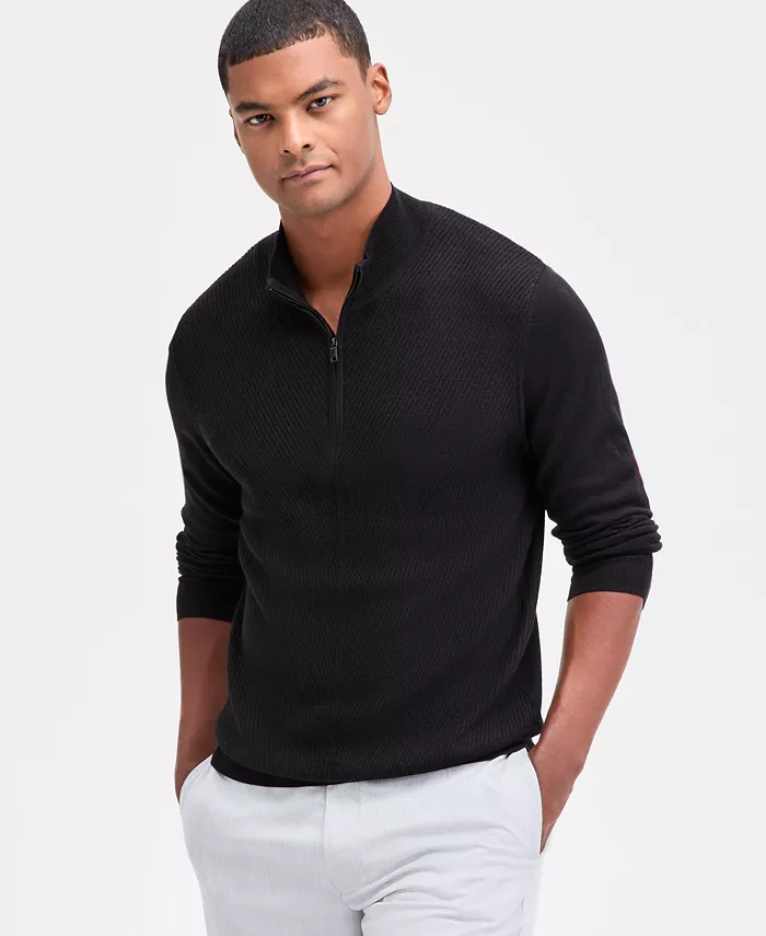 

Мужской свитер с длинным рукавом и фактурной отделкой с молнией на четверть Alfani, черный