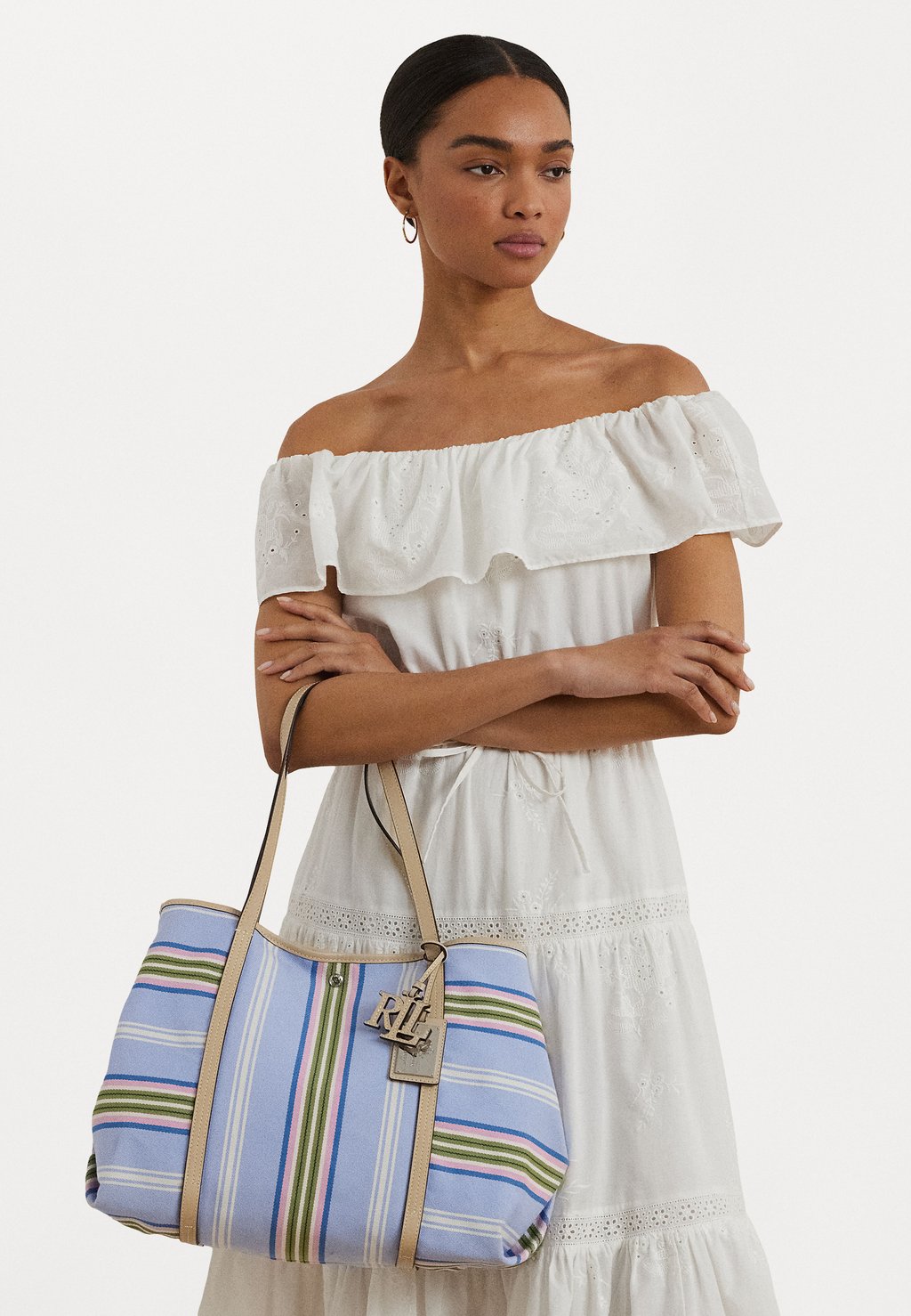 

Сумка-тоут STRIPED TWILL LARGE EMERIE TOTE Lauren Ralph Lauren, песочный
