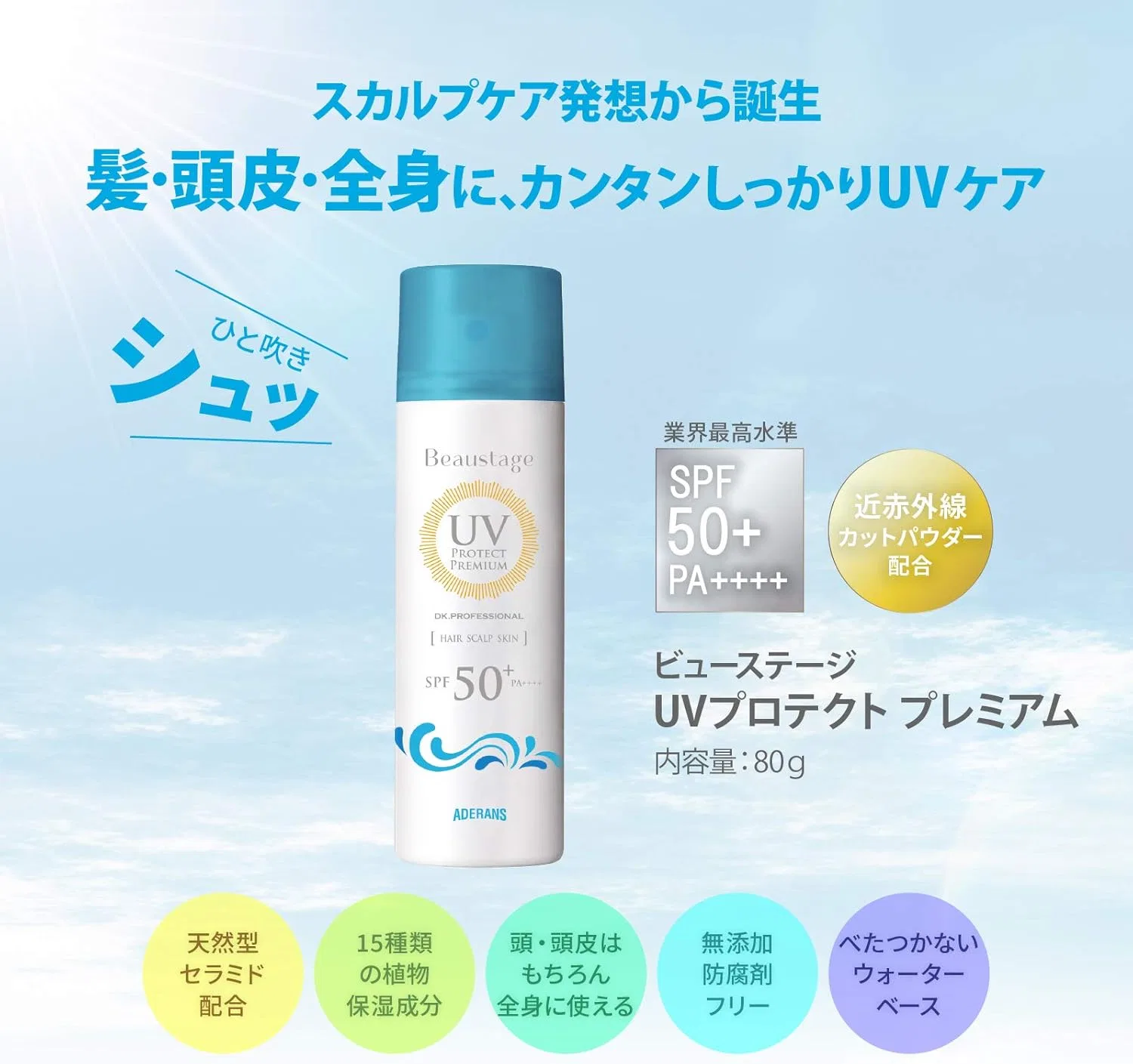 Спрей для загара Aderans UV Protection Premium SPF 50+ PA++++ 80 мл — фото 2