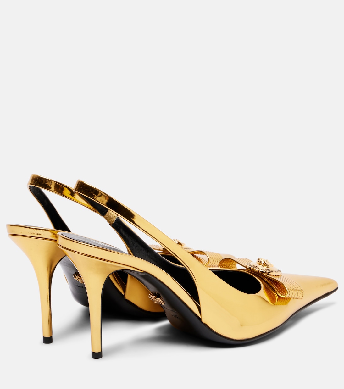 Туфли-лодочки Gianni Ribbon 85 из кожи с открытой пяткой Versace, Gold-Versace Gold — фото 2