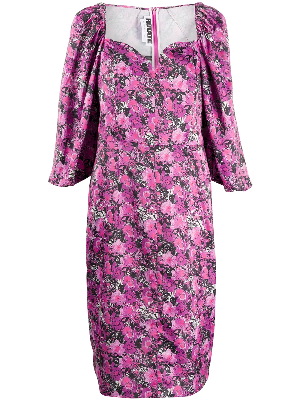 

Платье с цветочным принтом и объемными рукавами ROTATE BIRGER CHRISTENSEN, розовый