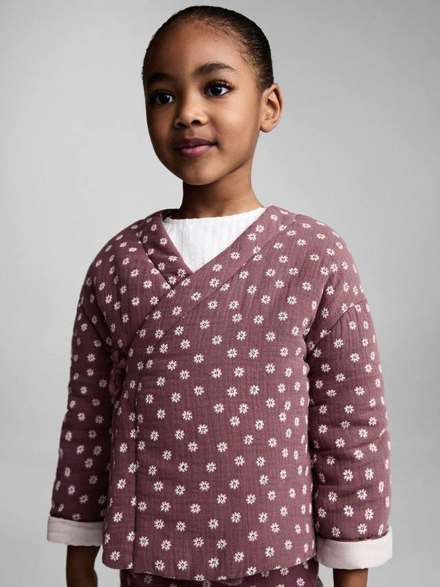 

Детская хлопковая куртка с цветочным принтом на запах Mango, Dark Red/White