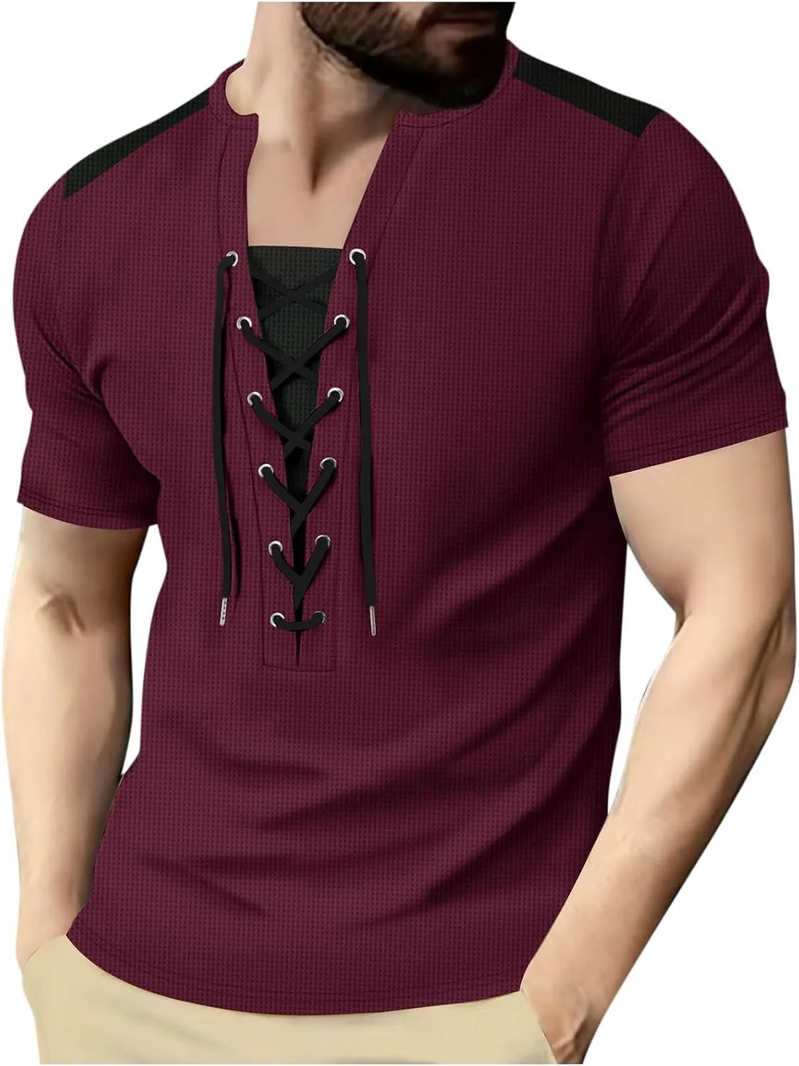 

Мужская футболка с коротким рукавом Casual с кружевной шнуровкой