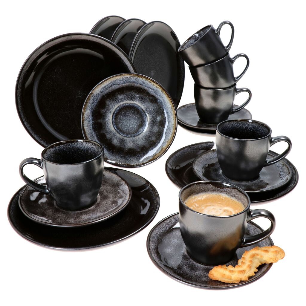 

18 штук Кофейный сервиз Reactive Glaze Grey Black керамическая тарелка, чашка черная MamboCat