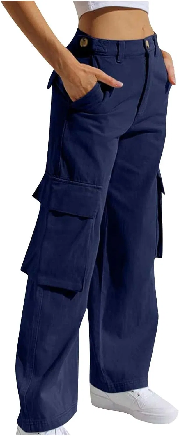 Широкие брюки карго, женские, джинсовые, Navy