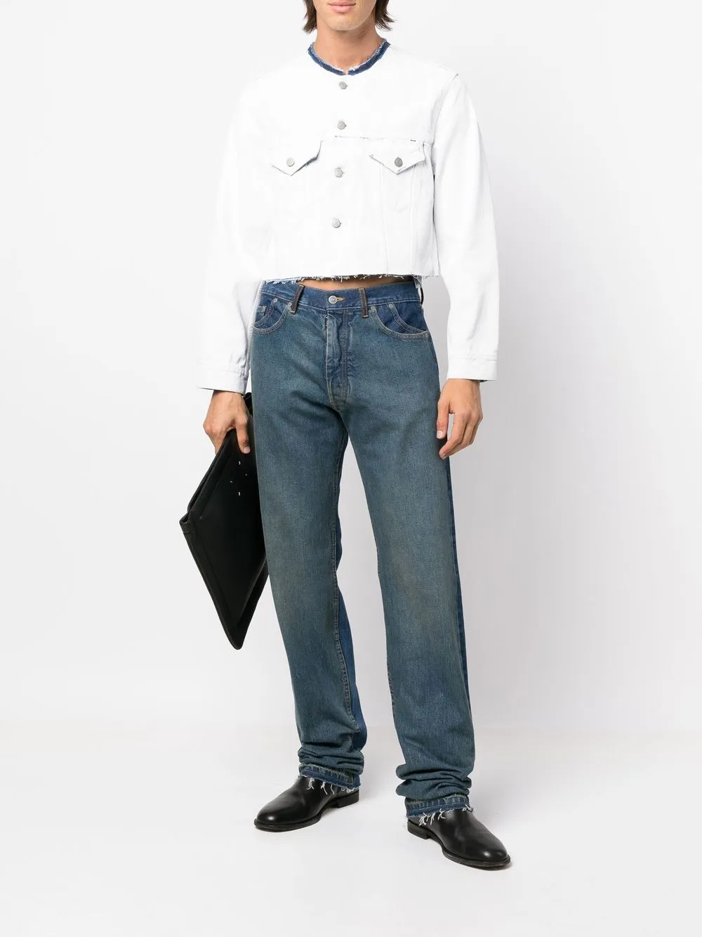 Укороченная джинсовая куртка без воротника MAISON MARGIELA, белый — фото 2
