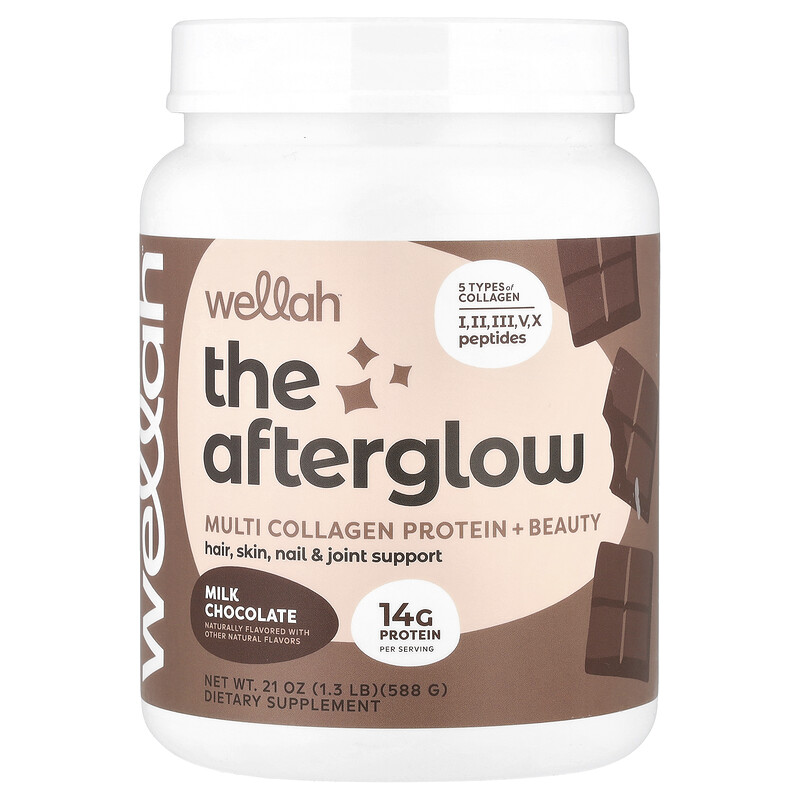 

Wellah, The Afterglow, мультиколлагеновый протеин + красота, молочный шоколад, 588 г (1,3 фунта)