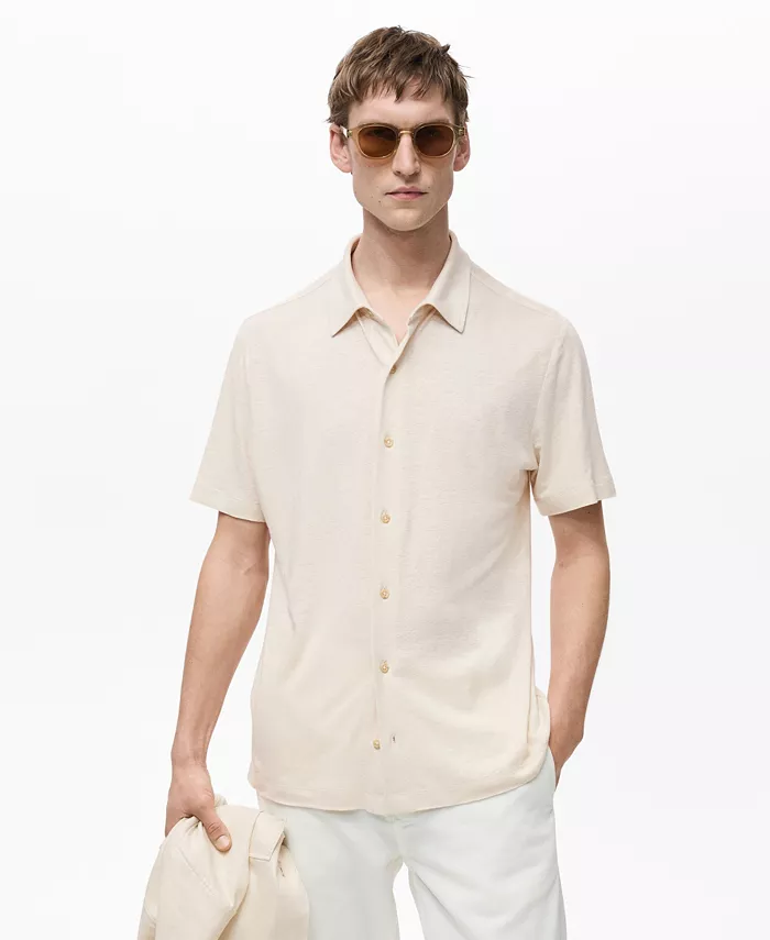 

Мужская рубашка Regular-Fit из смесового льна MANGO, коричневый/бежевый