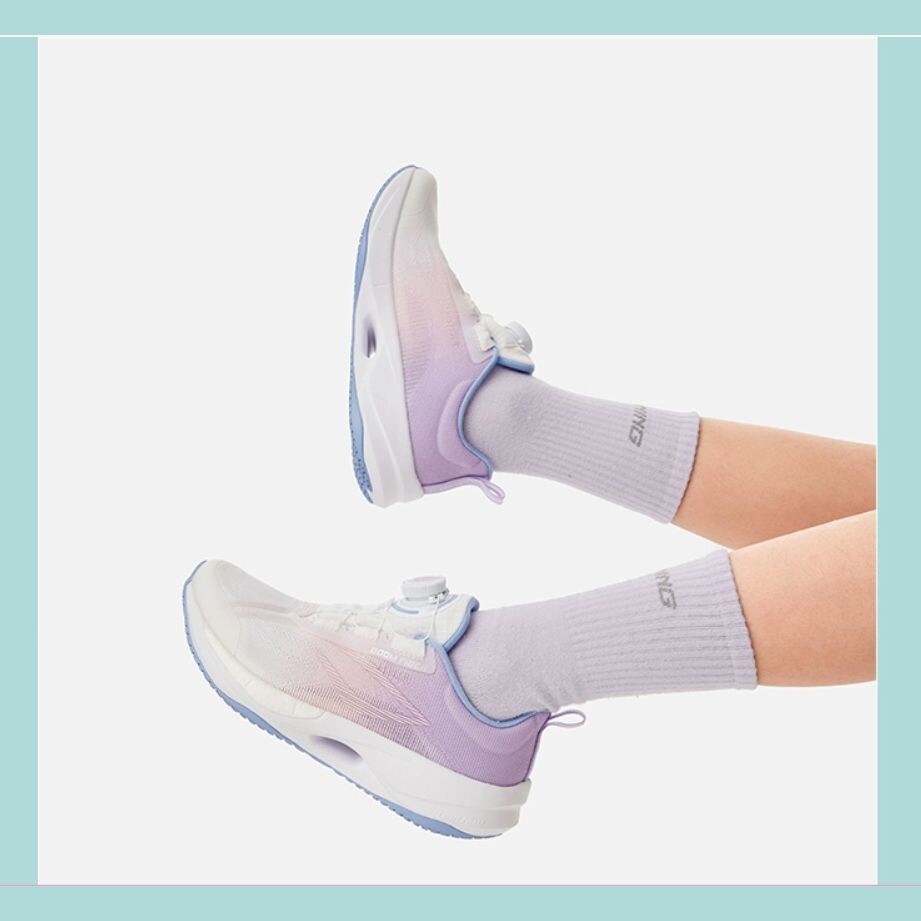 Супер легкие 21 детские кроссовки GS Low-top белые/фиолетовые Lining Young, фиолетовый — фото 4