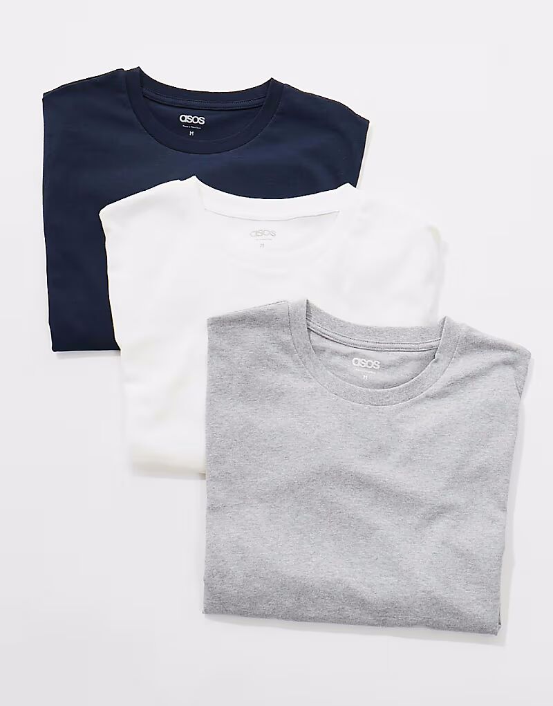 

ASOS DESIGN Essential, набор из 3 футболок с круглым вырезом разных цветов