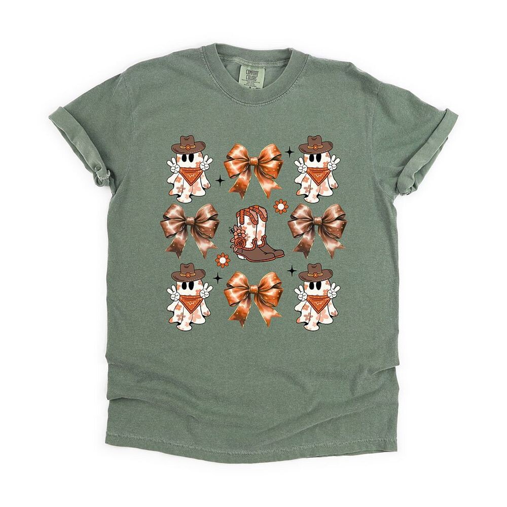 

Футболки Coquette Cartoon Ghost And Boots, окрашенные в готовой одежде Simply Sage Market, цвет Moss