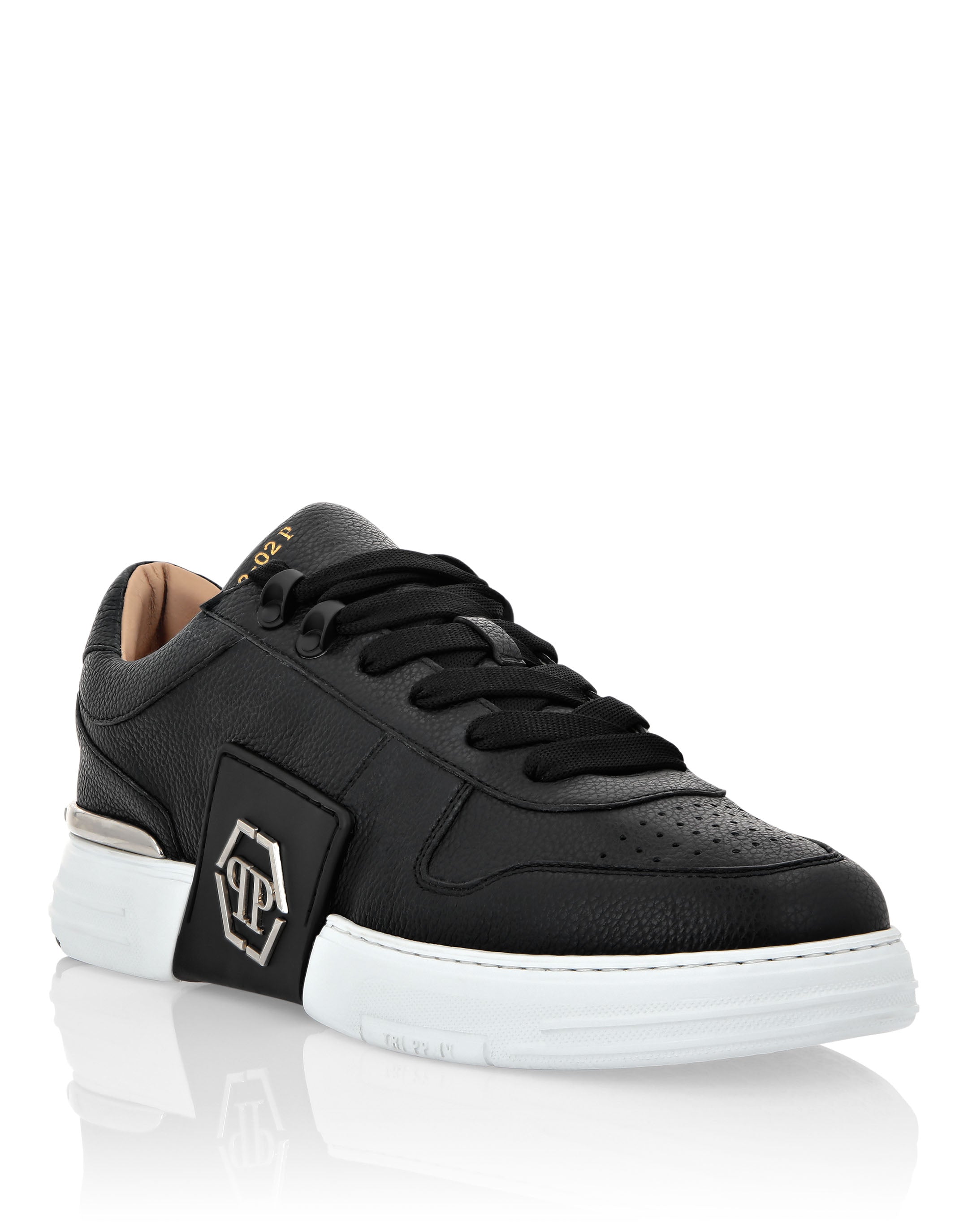 

КОЖАНЫЕ КРОССОВКИ PHANTOM KICK$ LO-TOP Platinum HEXAGON Philipp Plein, черный