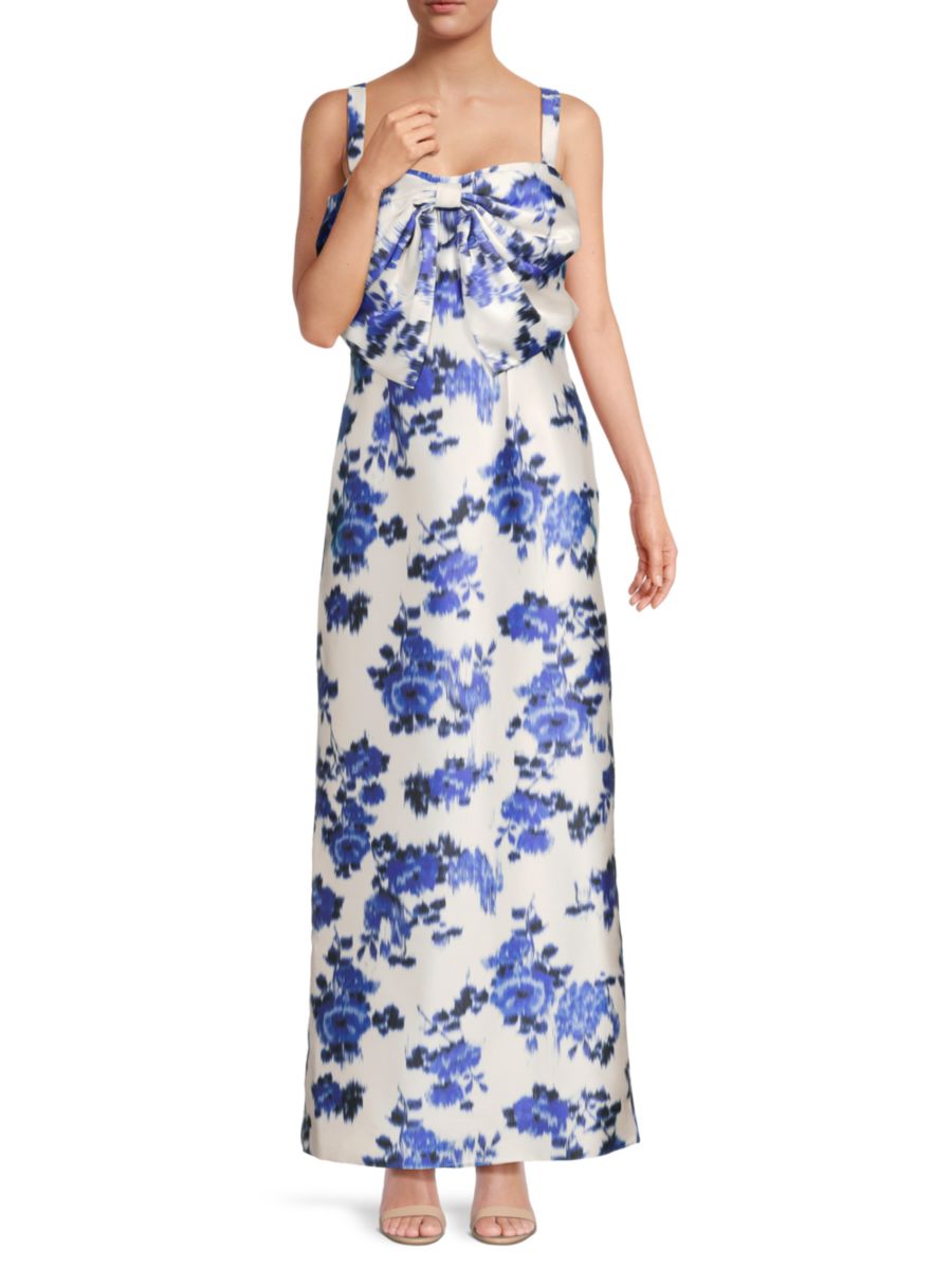 

Платье макси из микадо с цветочным бантом Zac Posen, цвет Blue Floral
