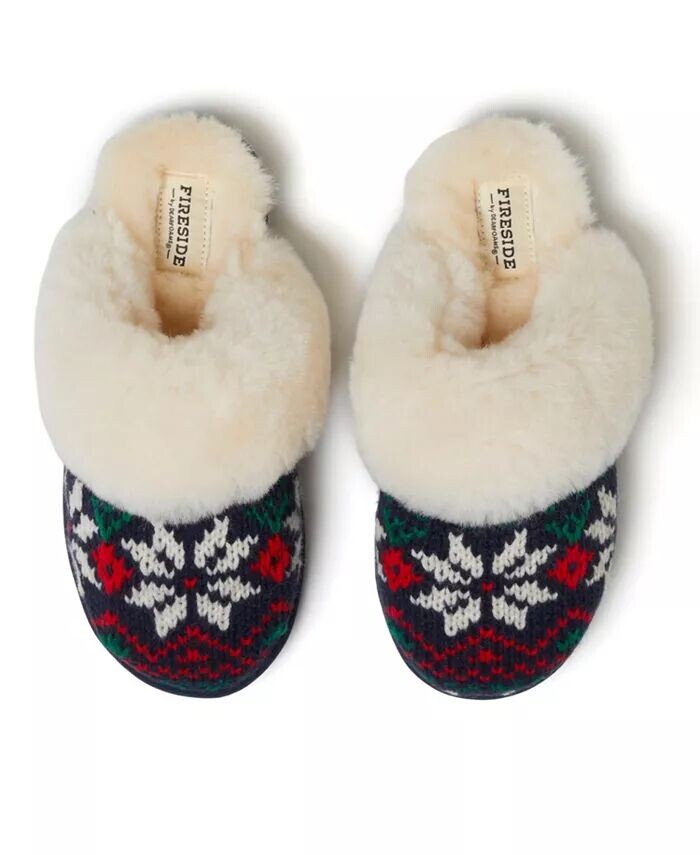Женские тапочки Sydney Holiday Fair Isle из натуральной овчины Dearfoams, синий — фото 4