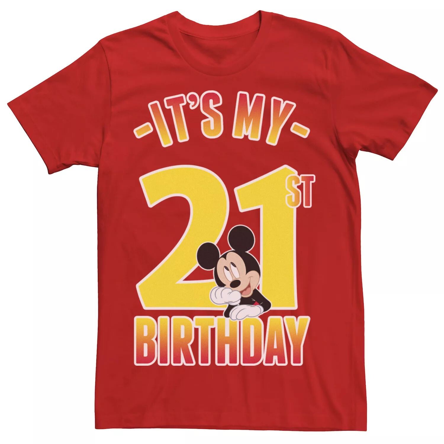 

Мужская футболка с градиентным портретом Disney Mickey Mouse It’s My 21st Birthday Licensed Character