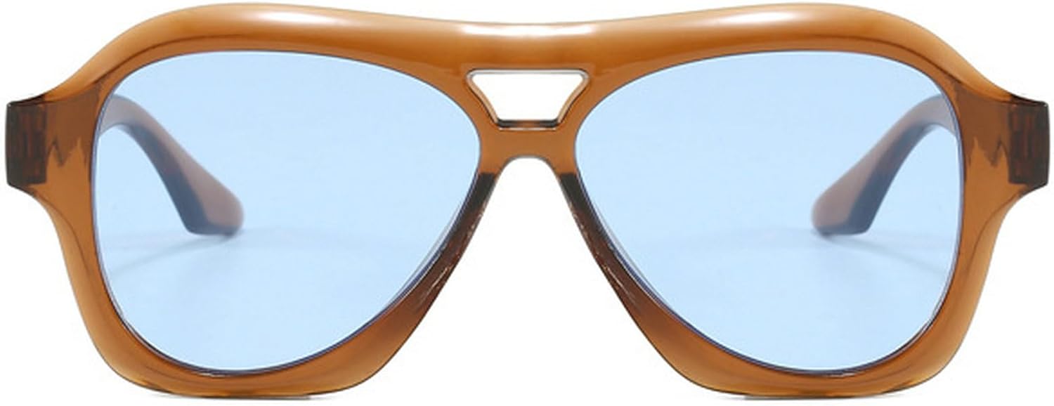 

Модные солнцезащитные очки-пилот с двойной перемычкой для женщин, в стиле ретро, ​​сине-зеленые, с защитой от УФ-излучения UV400, для мужчин, в тренде, в стиле панк mincl, Brown Blue