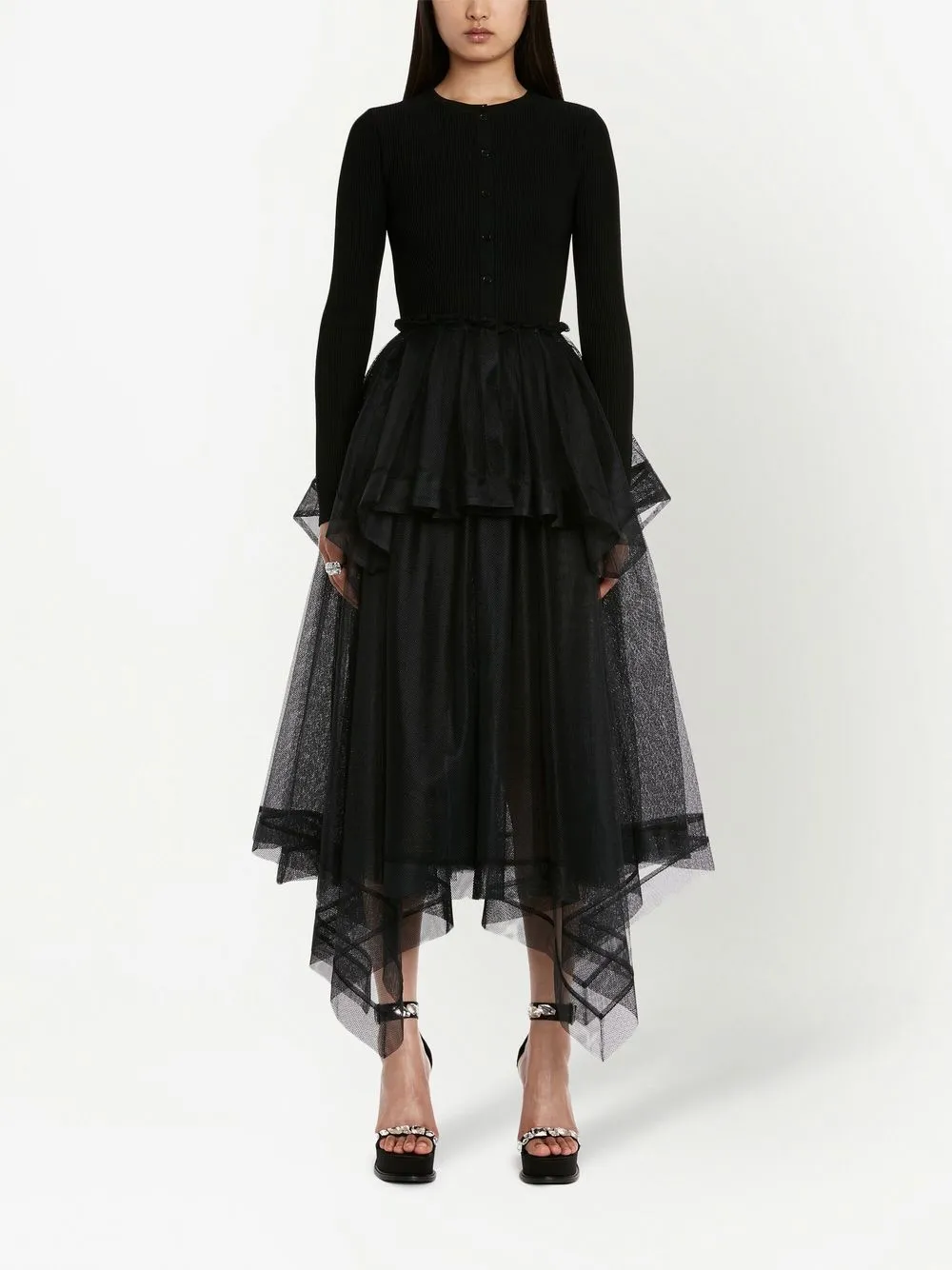 Ярусная юбка асимметричного кроя Alexander McQueen, черный — фото 2