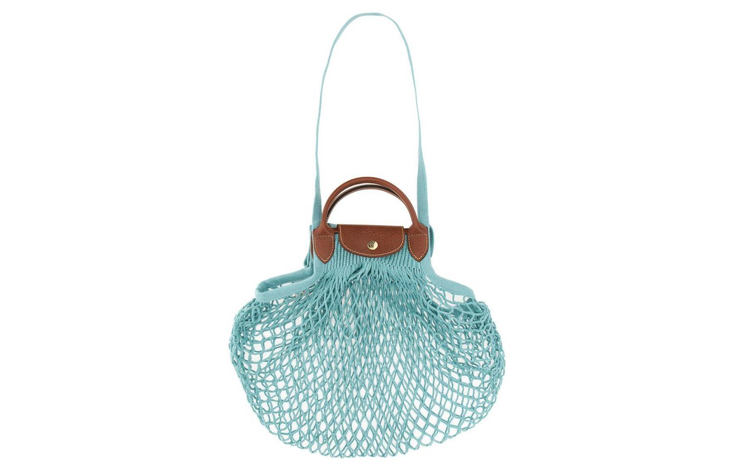 

Сумка через плечо Le Pliage Filet Cotton с кожаной отделкой из коровьей кожи Женская Лагунно-голубая LONGCHAMP
