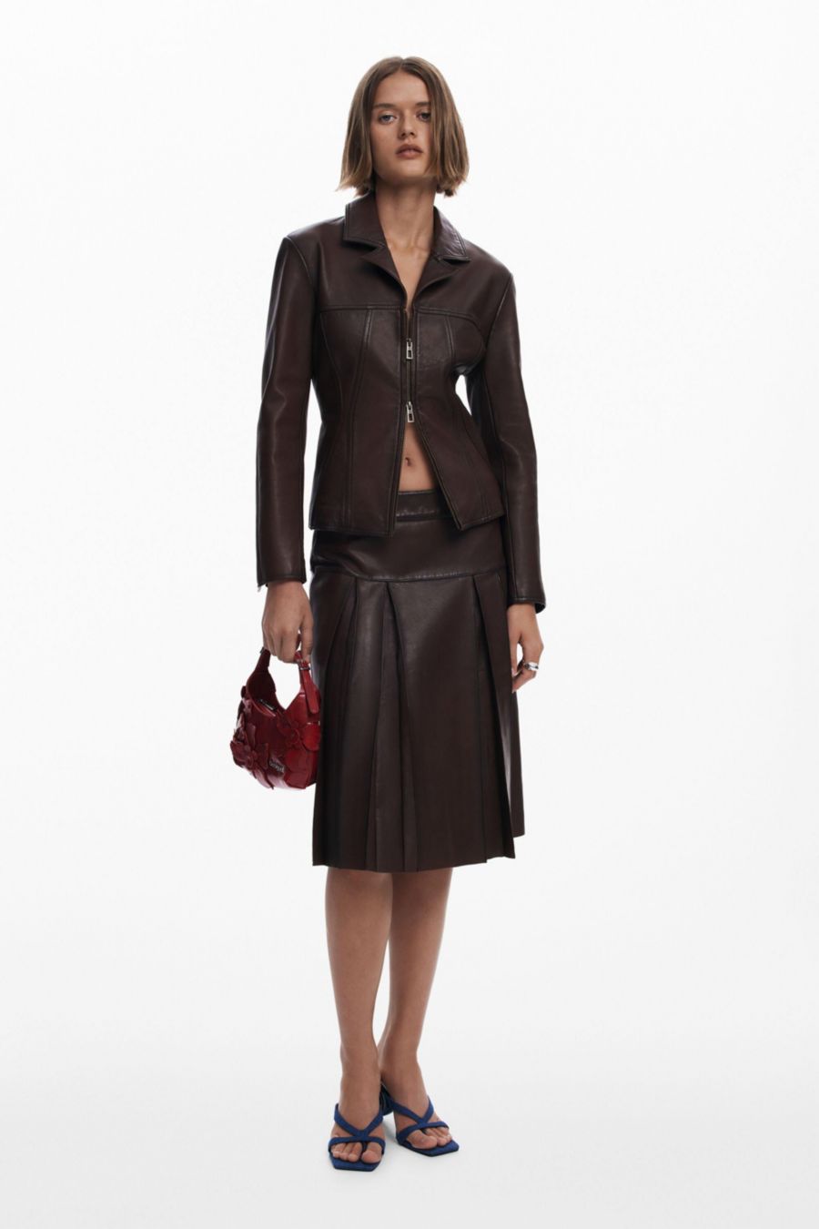 

Женская кожаная байкерская куртка с баской Desigual, Brown