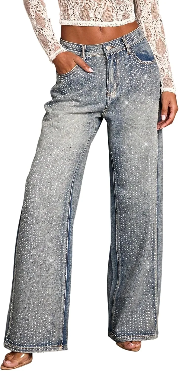 

Женские джинсы с пайетками и стразами Y2K в стиле ретро