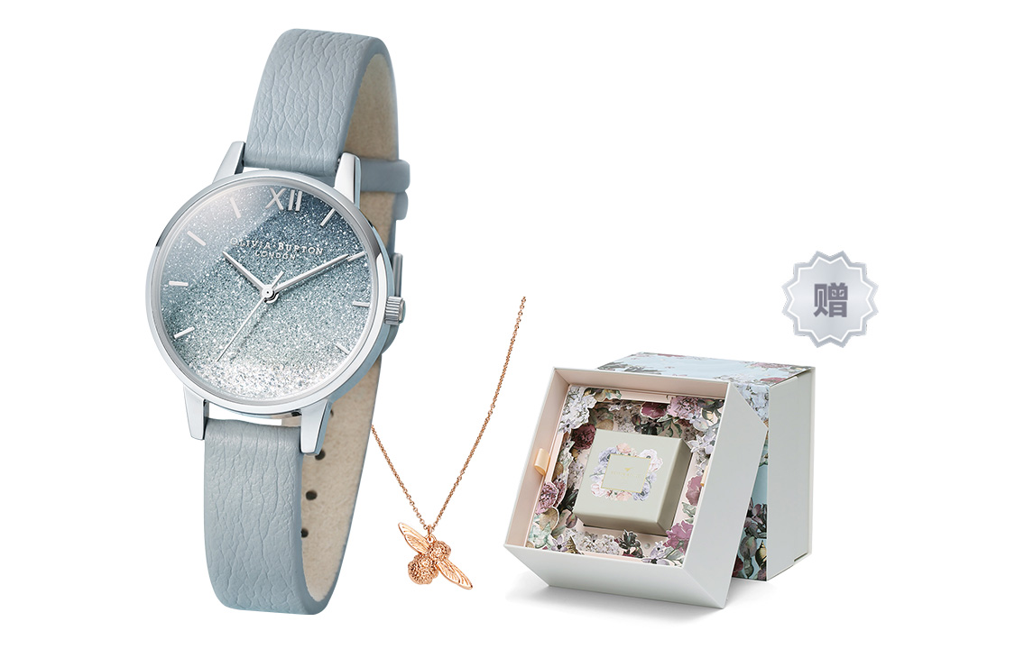 

OLIVIA·BURTON Часы Gypsophila Collection Wrist Watch Quartz Movement PU Strap Blue Dial Women's Watch OB16US27+OBJ16AMN25