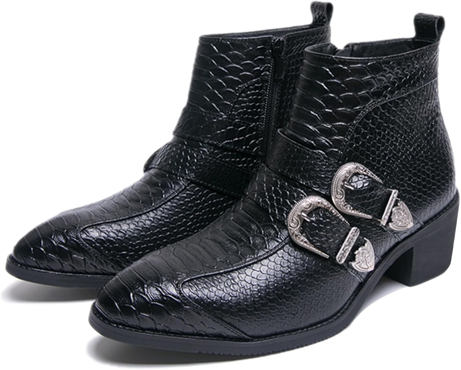 

Мужские кожаные ботинки Chelsea ADKGBE с принтом, регулируемыми металлическими двойными пряжками, классические, удобные, с нескользящей массивной подошвой, боковой молнией, вестерн-стиль, деловые ботинки до щиколотки, модные для рок-певцов, черн...