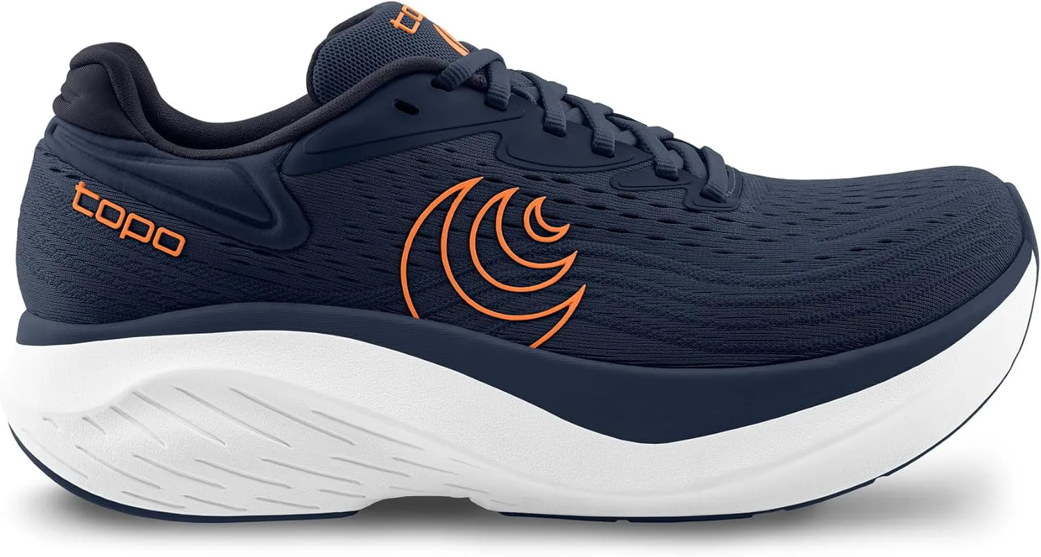 Мужские кроссовки Topo Athletic Atmos 2 с облегченной конструкцией и комфортным 5-мм перепадом для бега по шоссе, спортивная обувь для бега по дороге, темно-синий/оранжевый — фото 3