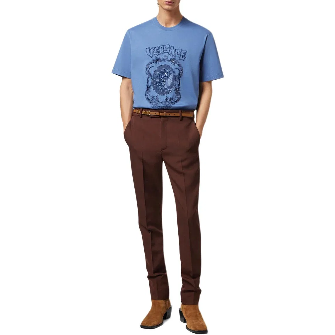 Футболка с вышивкой VERSACE Light Blue — фото 4