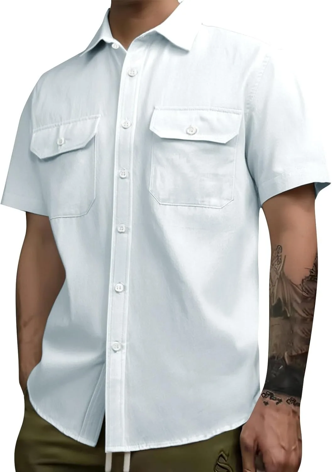 

Хлопковая льняная гавайская рубашка для мужчин, с коротким рукавом и карманами Likthione