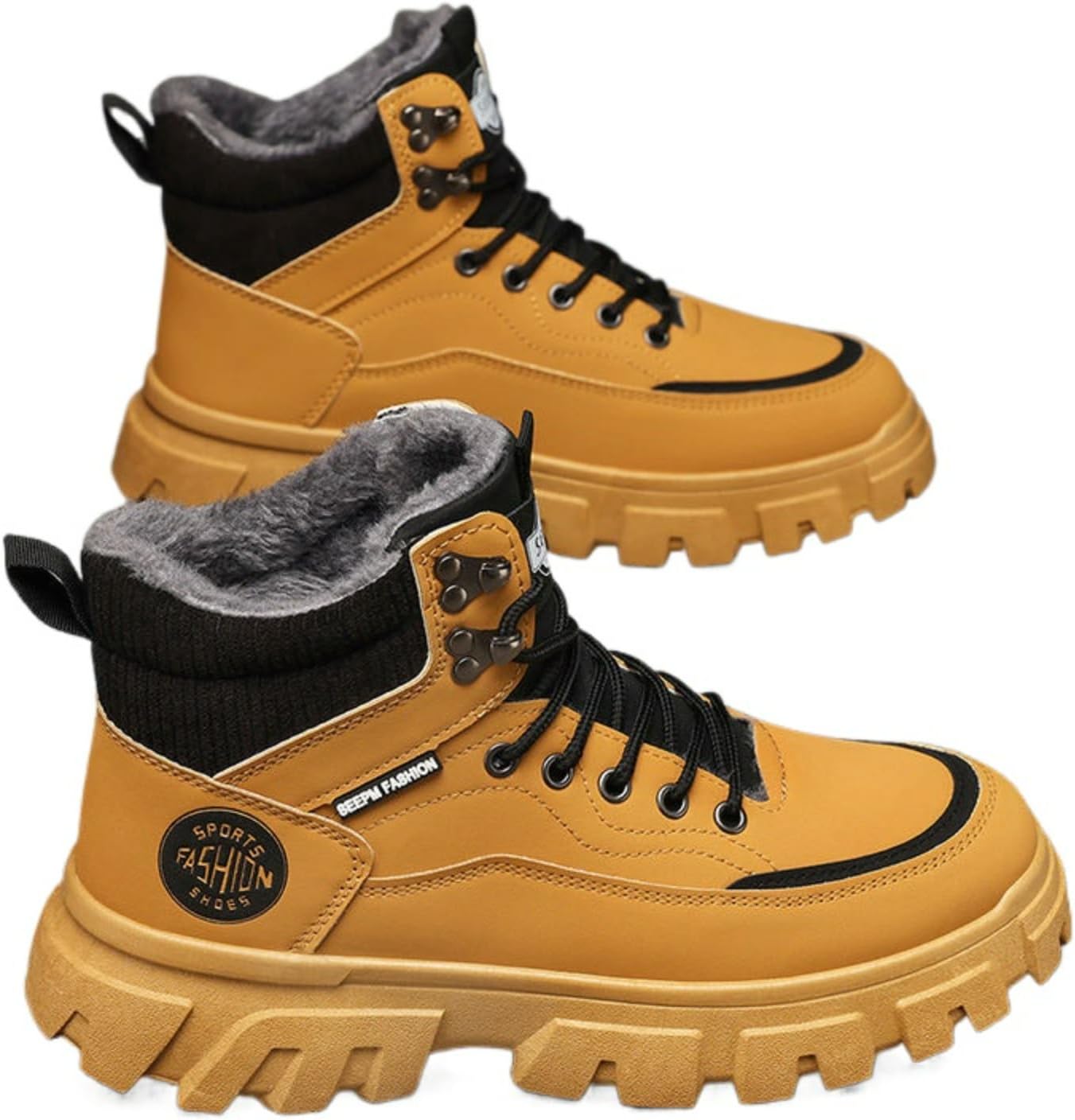 

Мужские зимние ботинки MACEFIL для снега, водонепроницаемые и боевые ботинки с меховой подкладкой, массивные теплые ботинки для походов и на каждый день, желтый