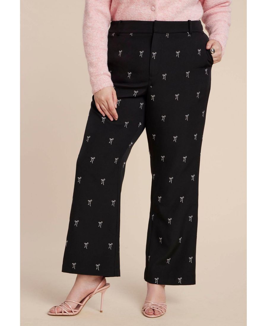 

Женские брюки-клеш с вышитым бантом ELOQUII, Black onyx