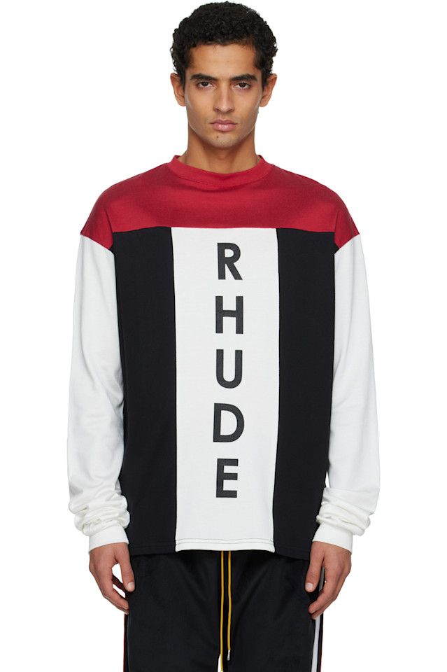 

Rhude Футболка с тремя панелями, белая и черная, с завышенной талией