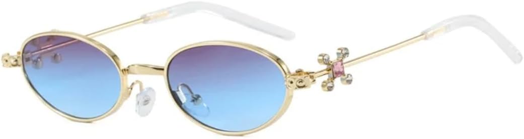 

Ретро овальные женские солнцезащитные очки, высококачественная оправа с бриллиантовой инкрустацией, в стиле стимпанк, мужские повседневные универсальные очки с защитой от УФ-излучения UV400 UATXTAU, Golden Grey Blue