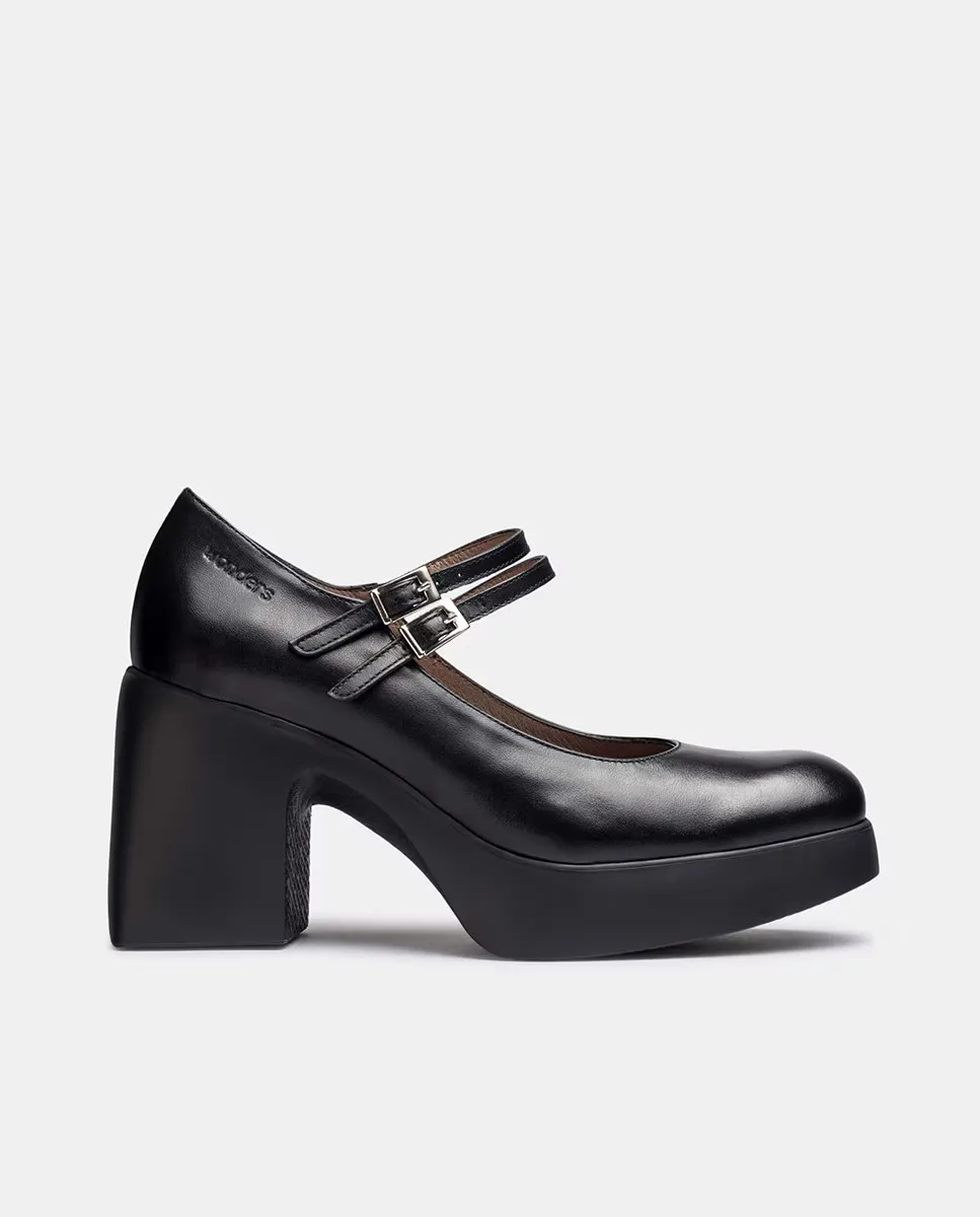 

Женские кожаные туфли на платформе с двойным ремешком Mary Janes Lady Wonders, черный