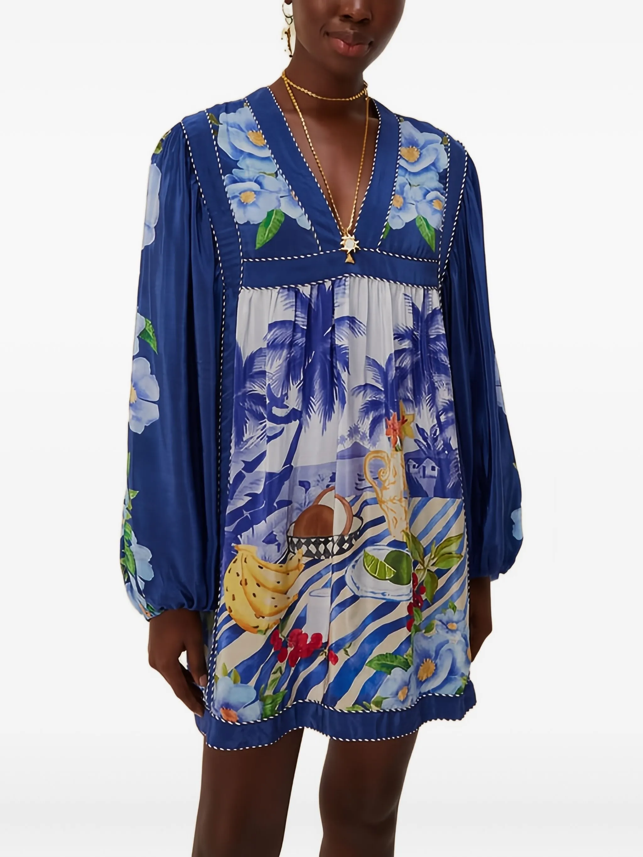 

Платье мини с V-образным вырезом Farm Rio, синий