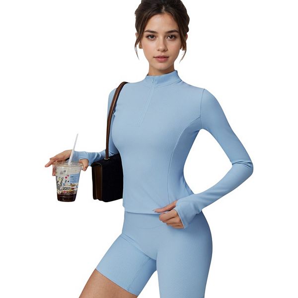 

Женский топ с длинным рукавом и полумолнией Anna-Kaci, Light Blue