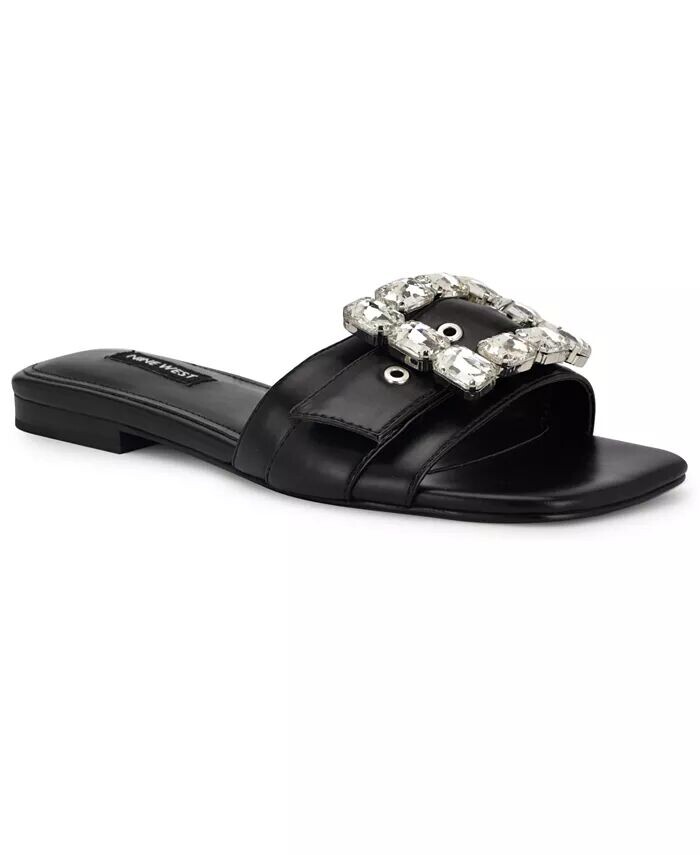 Женские сандалии Matter Slip-On с декоративными элементами на плоской подошве Nine West, черный