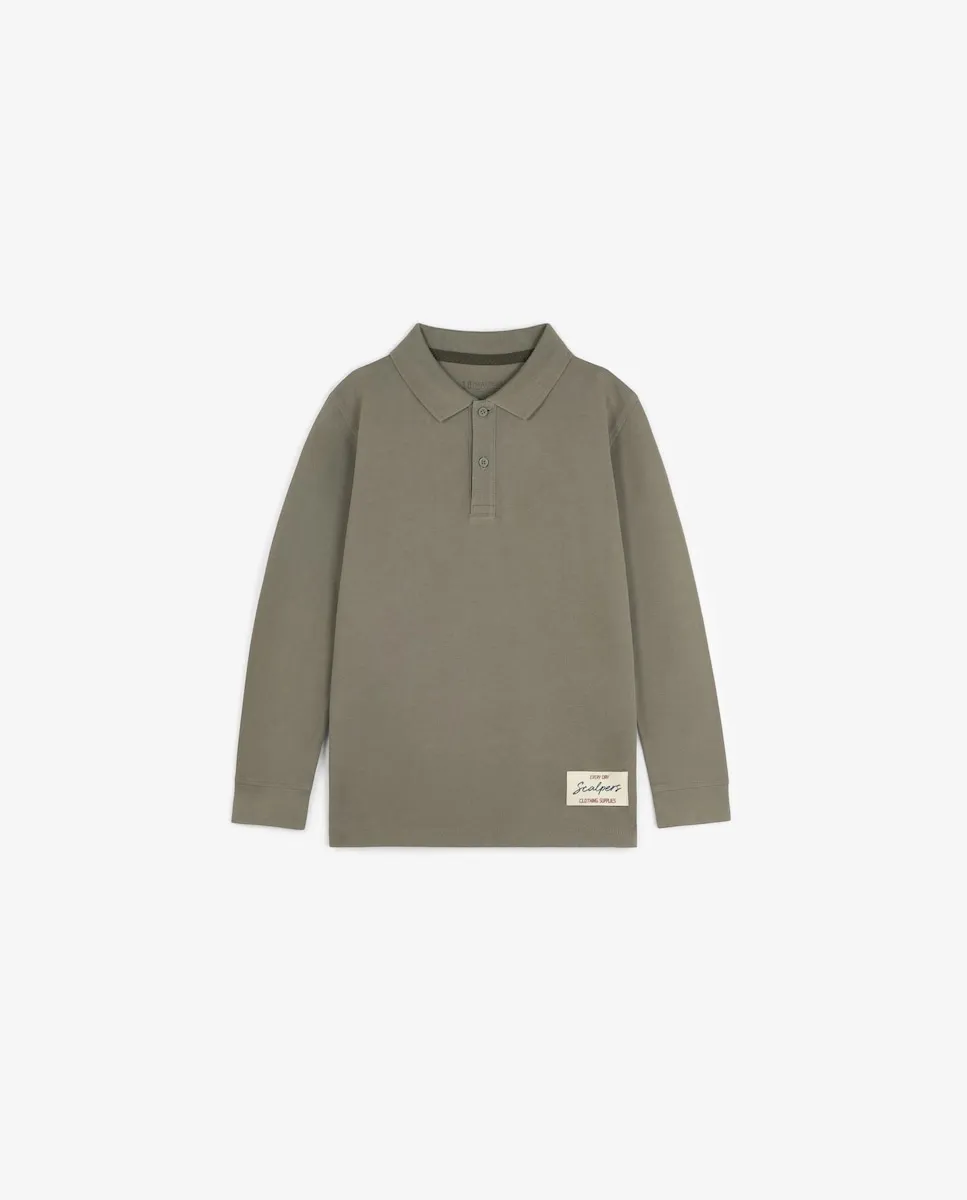 

Детская рубашка поло с длинным рукавом и рисунком на спине Scalpers, хаки