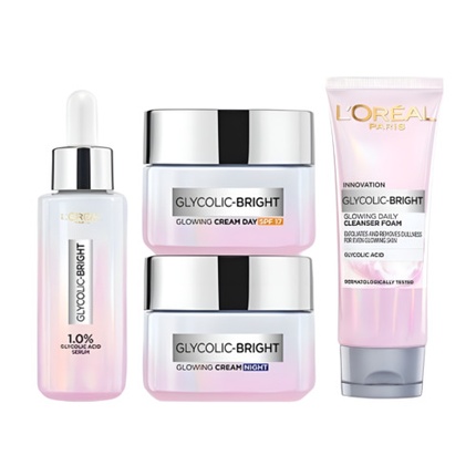 

L'Oreal Paris Glycolic Bright Glowing Set Дневной и ночной крем Очищающая сыворотка для лица L'Oréal